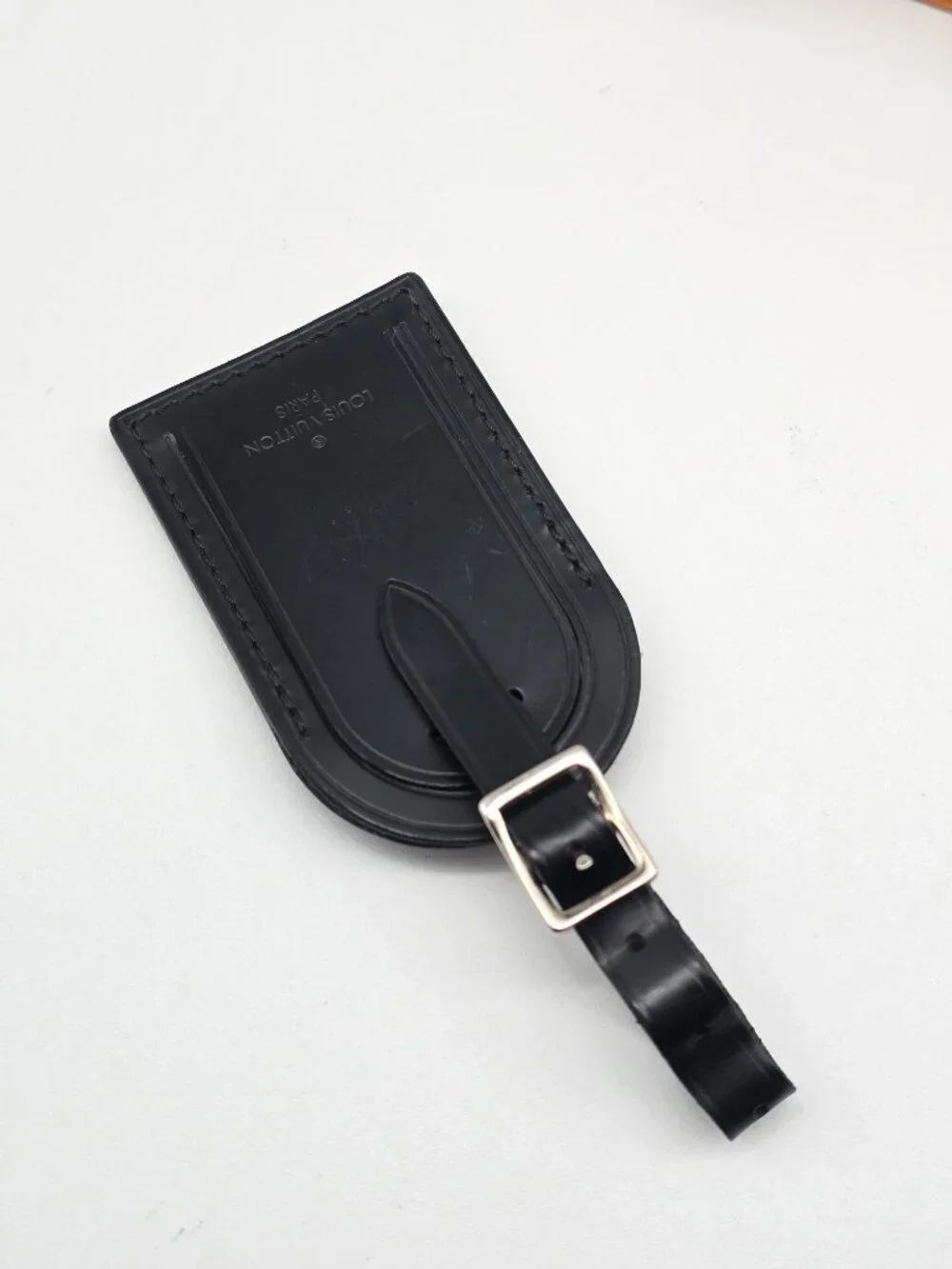 Authentic Louis Vuitton Black Luggage Tag Silver Hardware LV Box